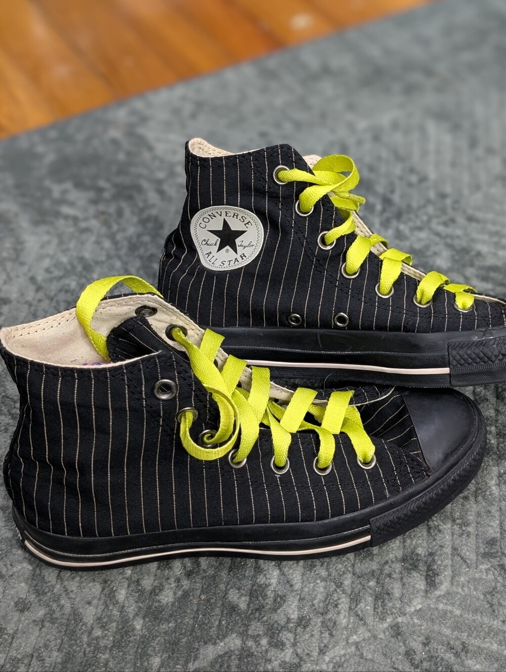 Converse Chuck Taylor All Star Hi Black Pinstripe Neon Green M5 W7 Halloween